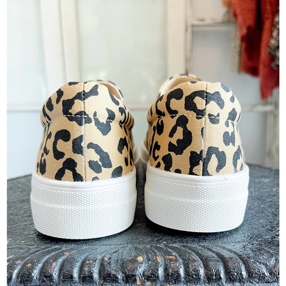 Light Tan Leopard Print Canvas Slip On Sneakers - Picture 6 of 8